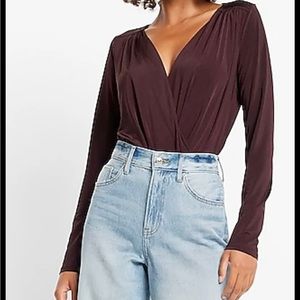 Express caramel satin wrap bodysuit size medium. Never worn.